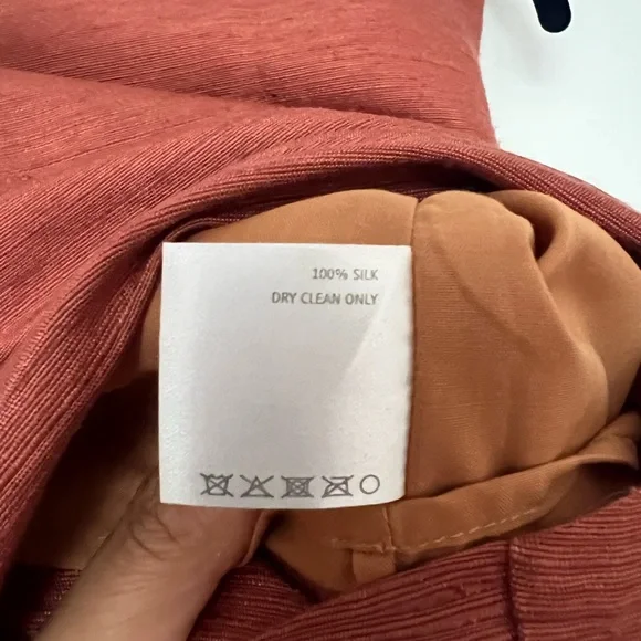 Kaarem Wind Chime Raised Collar Cropped Silk Top - Terra Cotta - Small - Picture 6 of 6